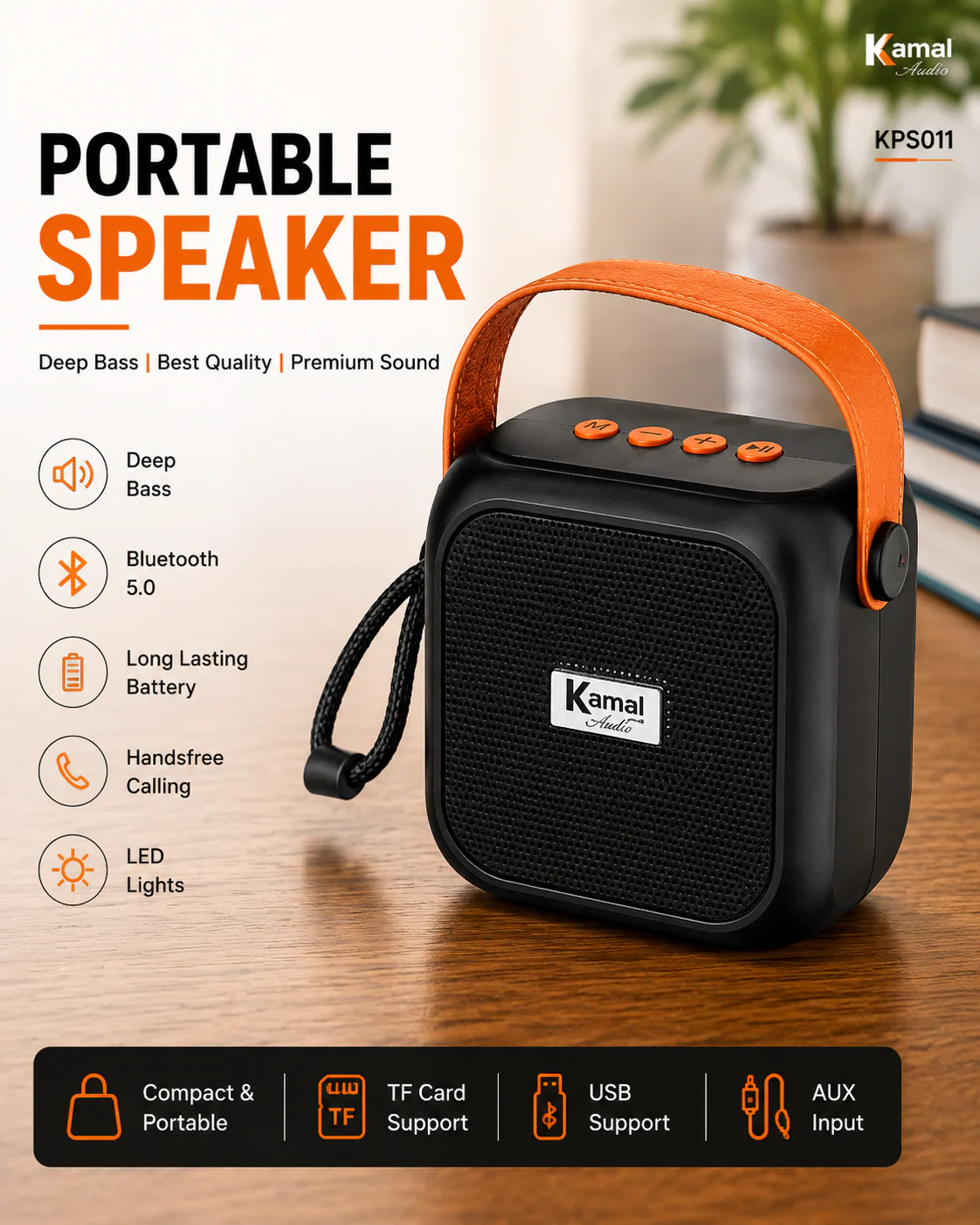 Kamal KSP-11 Portable Bluetooth Speaker with Solar Charging